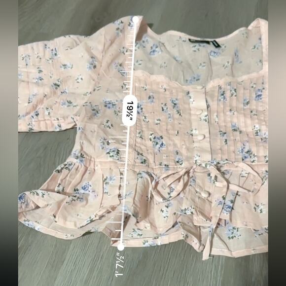 ASOS Design Pink Floral Print Button Up Pleated Long Sleeve Peasant Top Size 6 - Picture 9 of 9